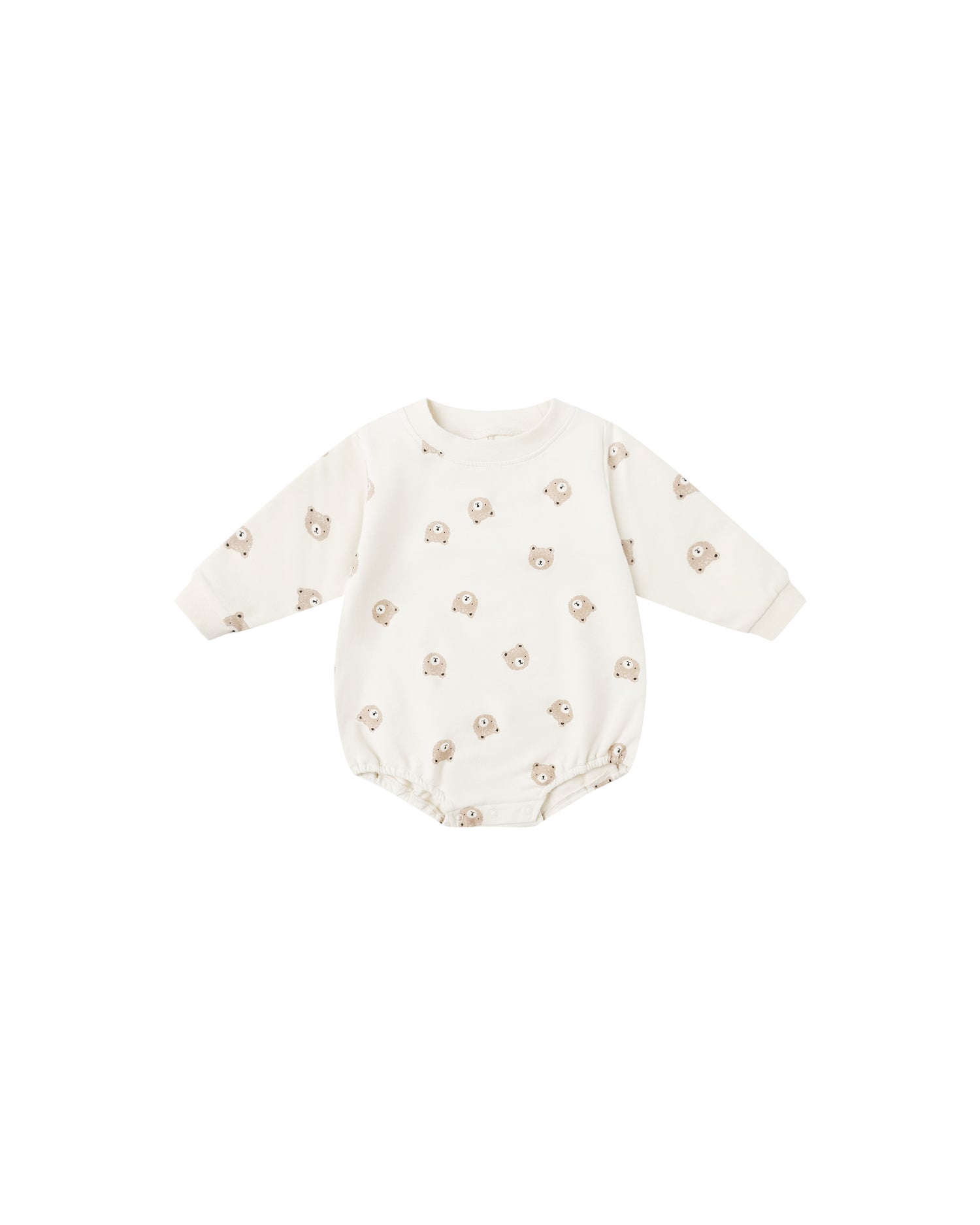 Quincy Mae Crewneck Bubble Romper - Brown Bear