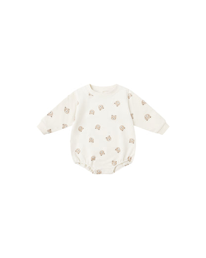Quincy Mae Crewneck Bubble Romper - Brown Bear