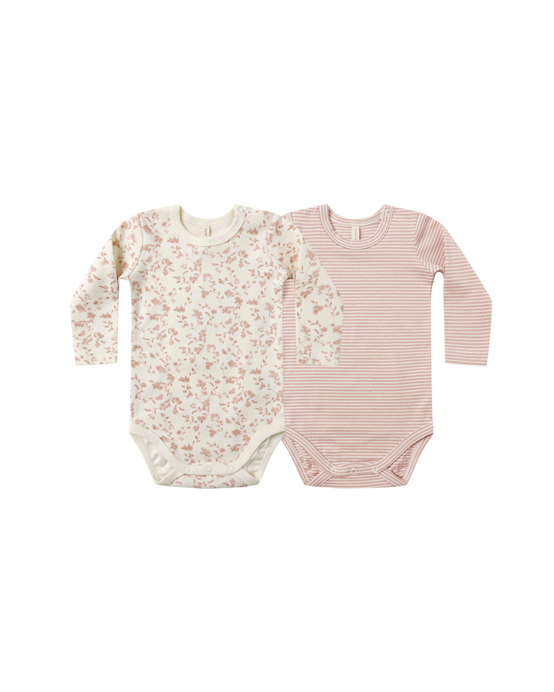 Quincy Mae Ribbed Bodysuit, 2 Pack - French Garden, Rose Micro Stripe