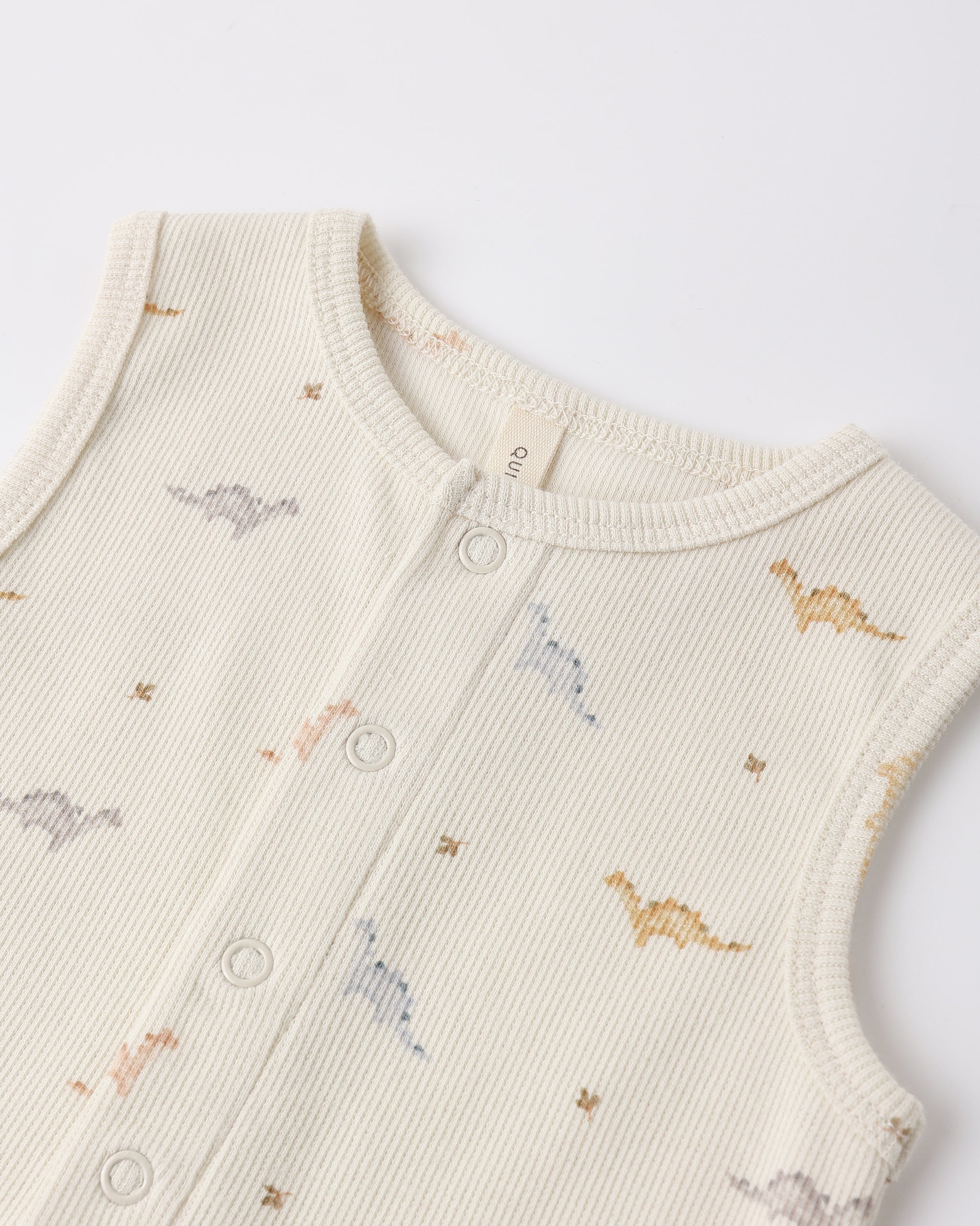 Quincy Mae Ribbed Henley Romper - Dinos
