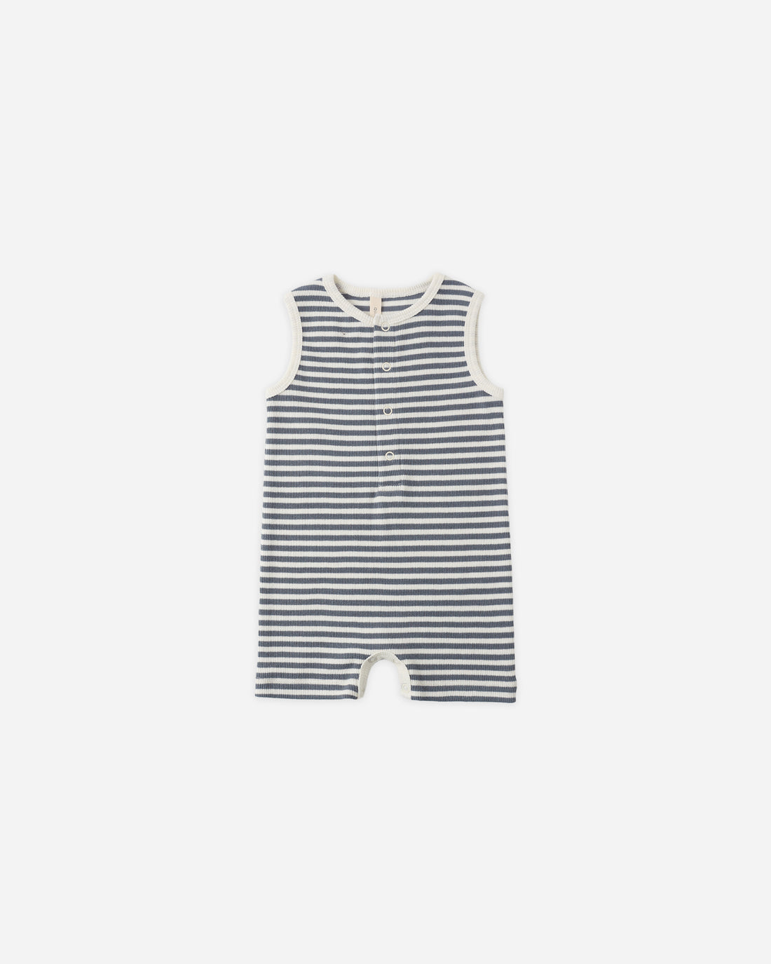 Quincy Mae Ribbed Henley Romper - Ocean Stripe