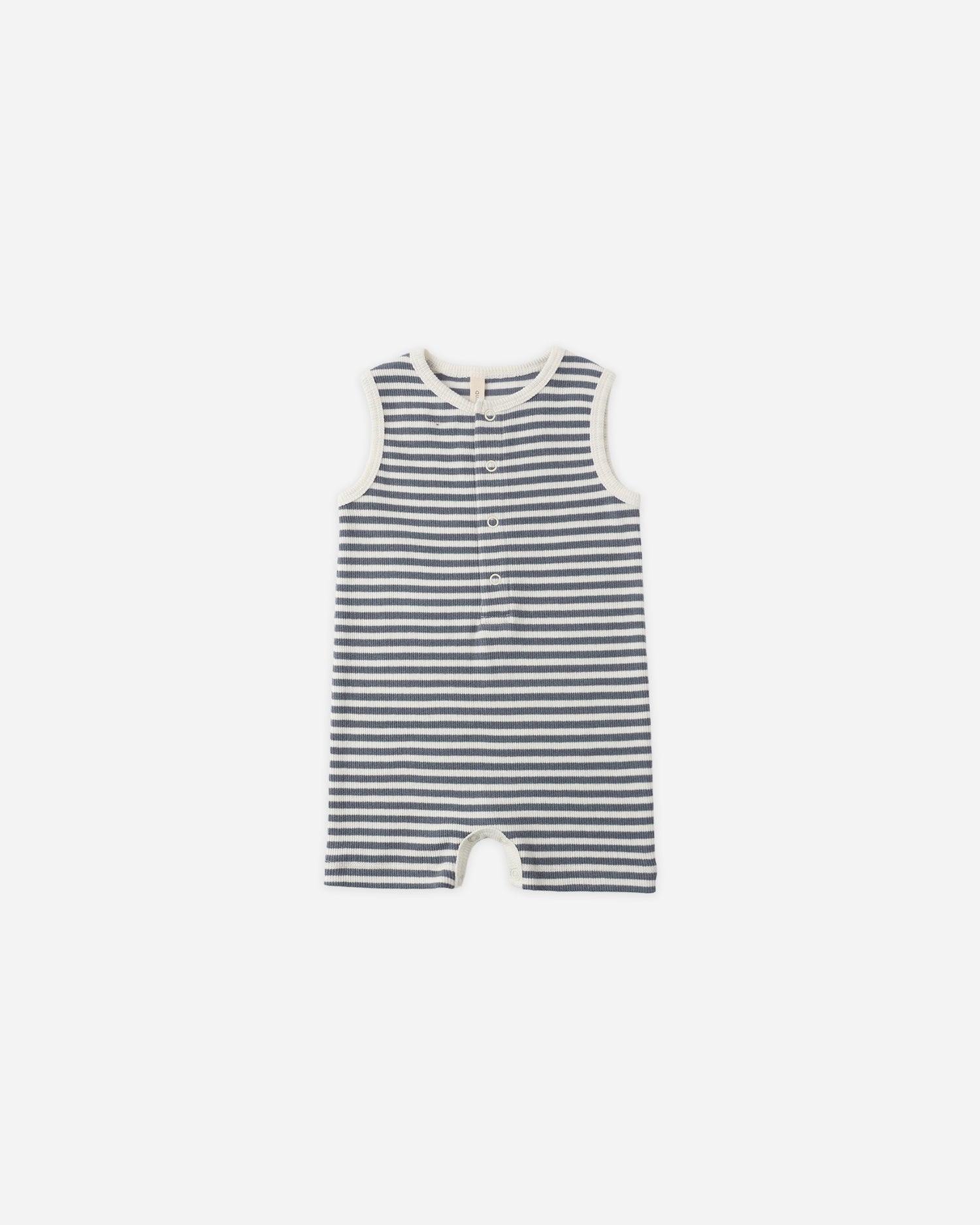 Quincy Mae Ribbed Henley Romper - Ocean Stripe
