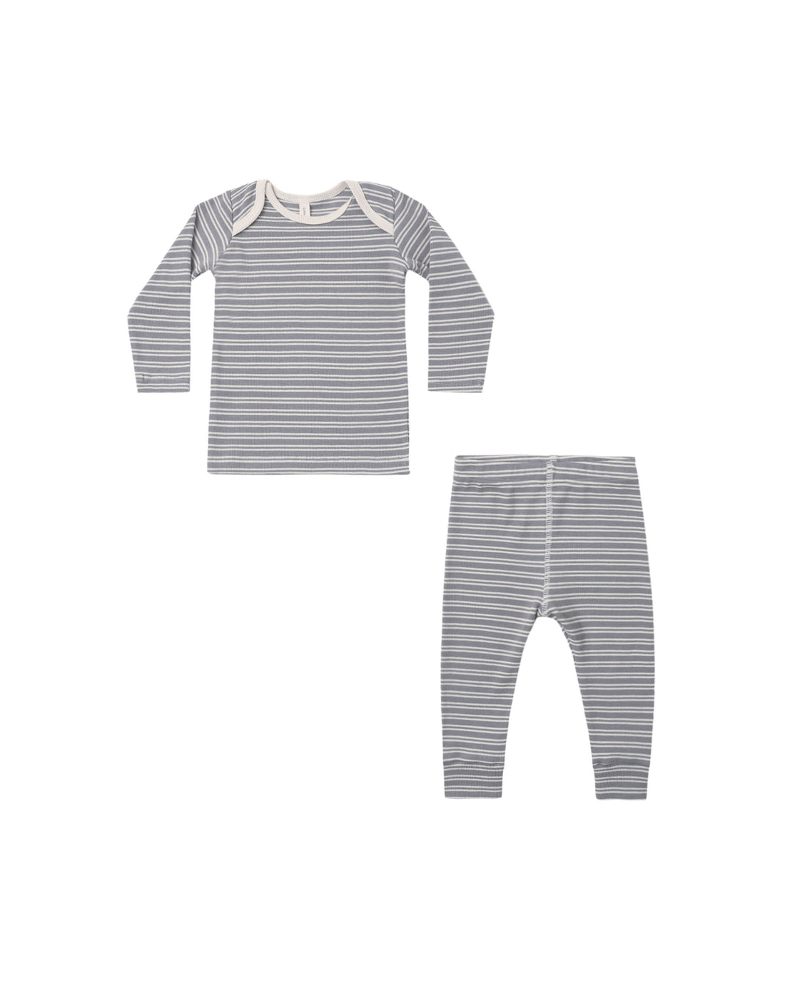 Quincy Mae Ribbed Tee + Legging Set - Slate Microstripe