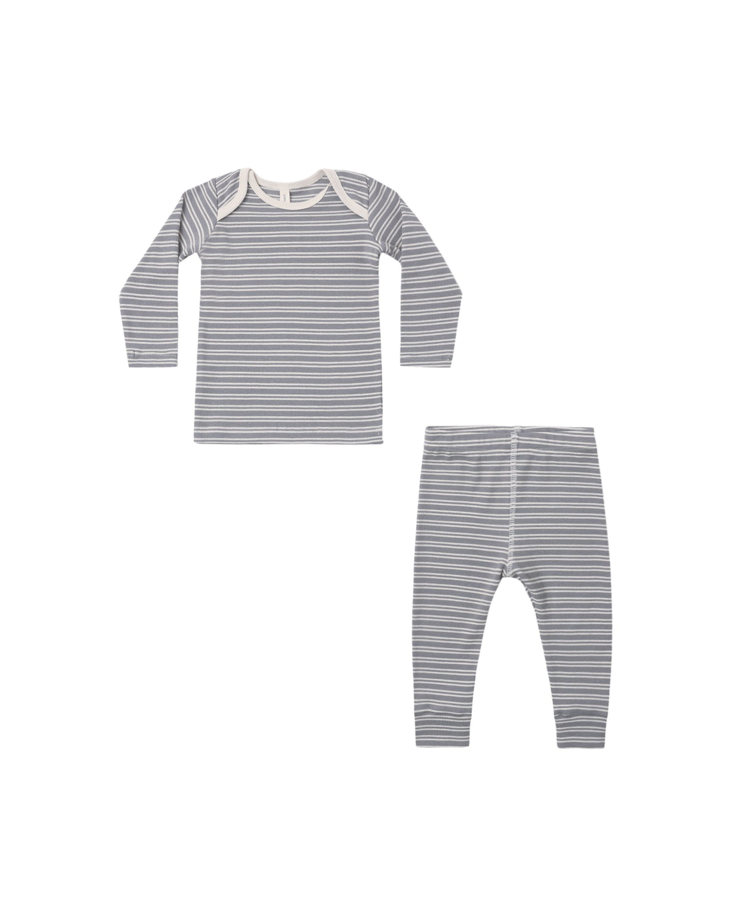Quincy Mae Ribbed Tee + Legging Set - Slate Microstripe