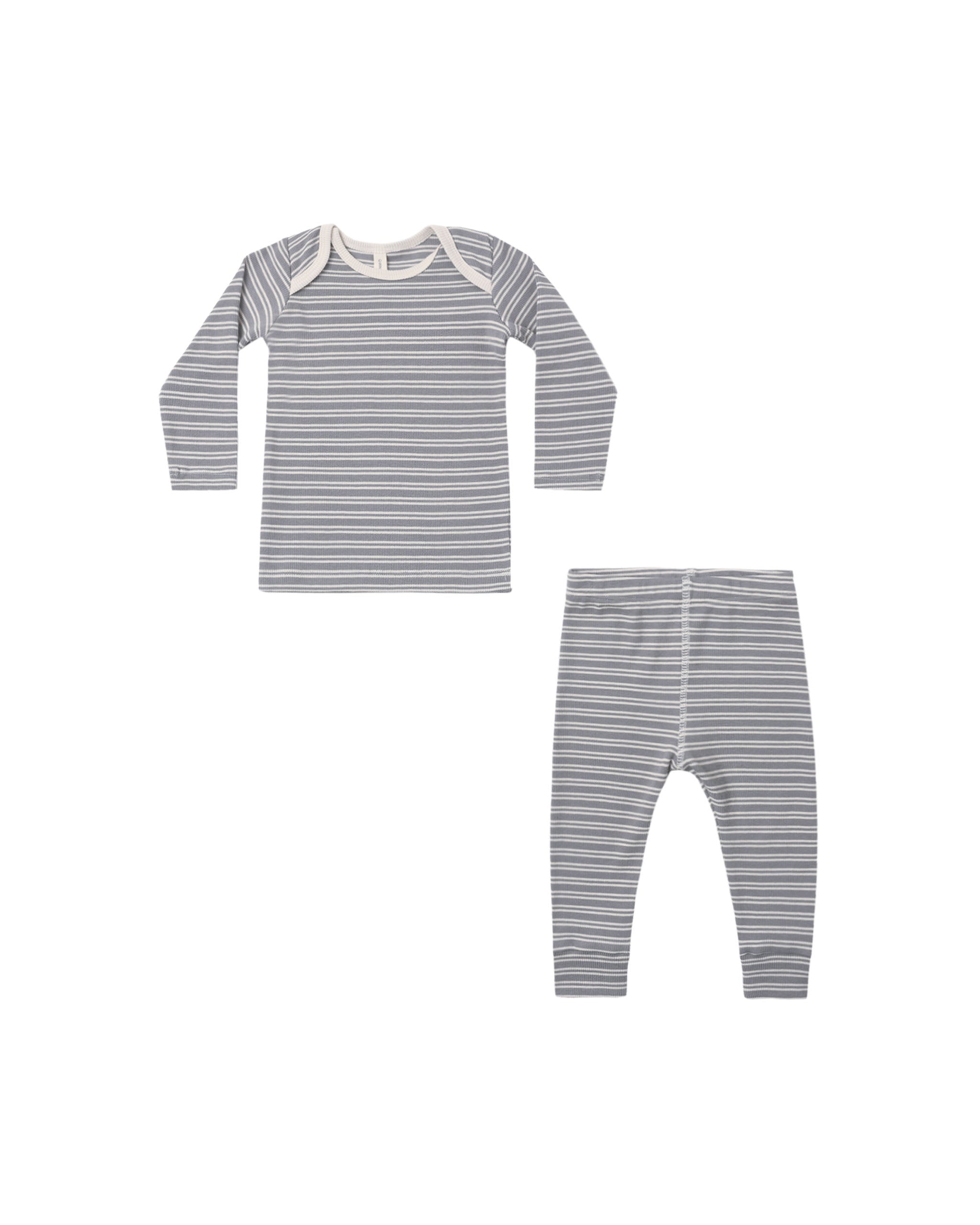 Quincy Mae Ribbed Tee + Legging Set - Slate Microstripe