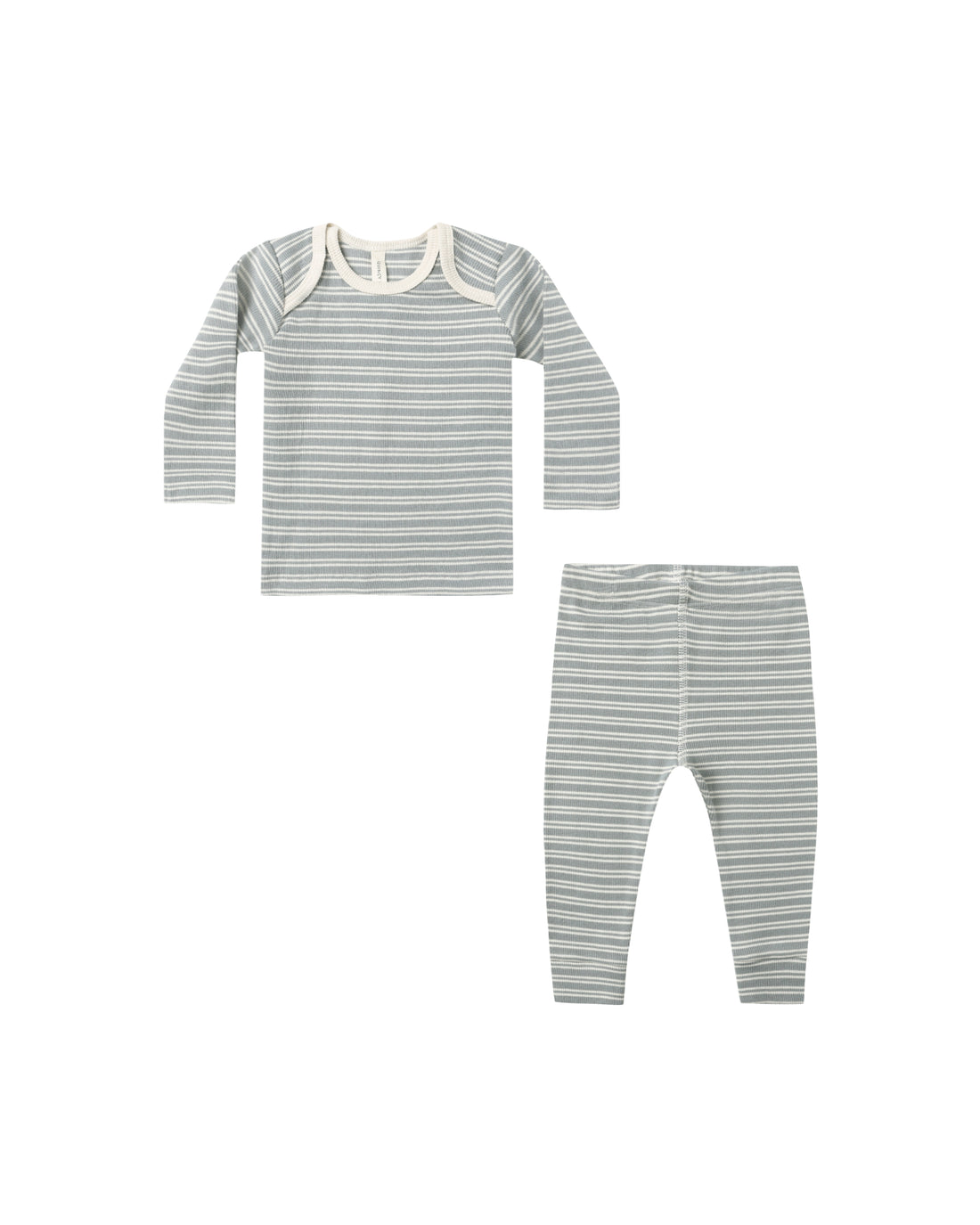 Quincy Mae Ribbed Tee + Legging Set - Steel Micro Blue Stripe