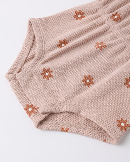 Quincy Mae Waffle Cinch Romper - Pink Daisy