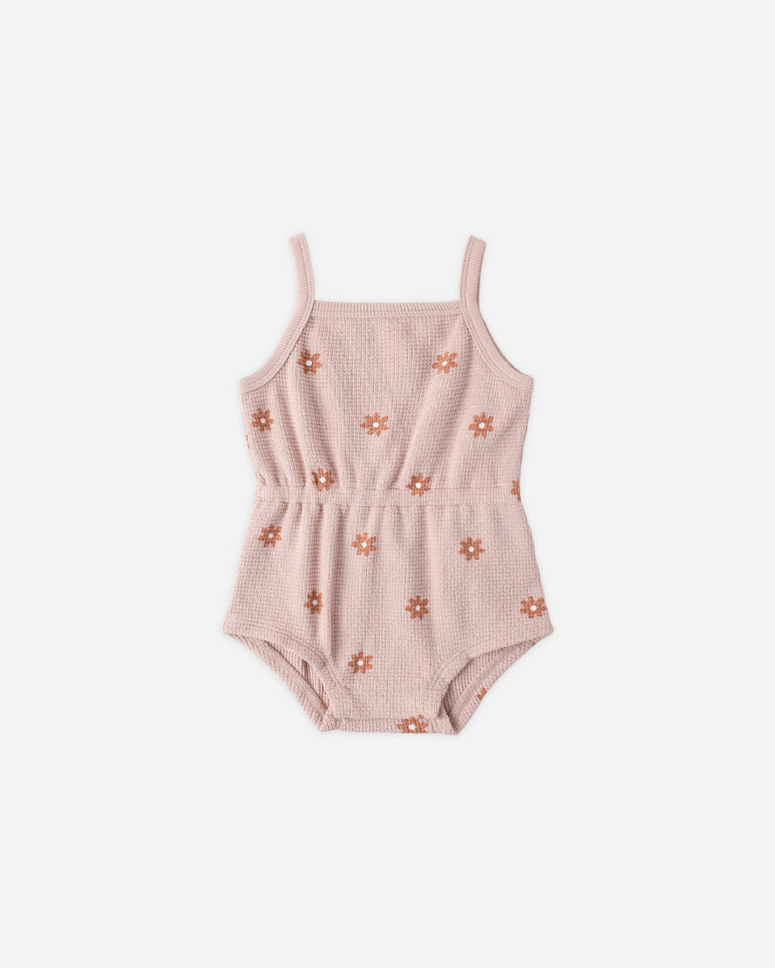 Quincy Mae Waffle Cinch Romper - Pink Daisy
