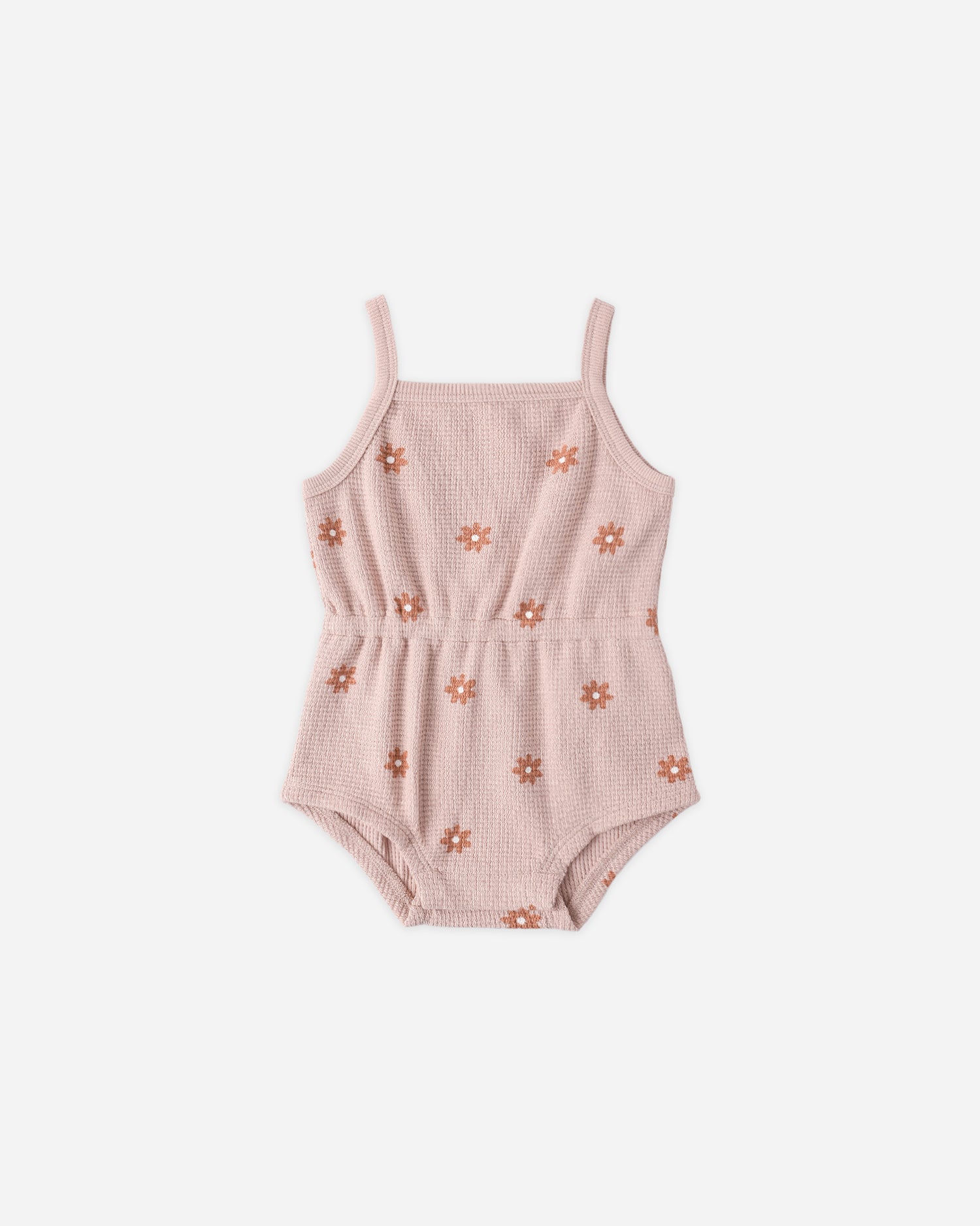 Quincy Mae Waffle Cinch Romper - Pink Daisy