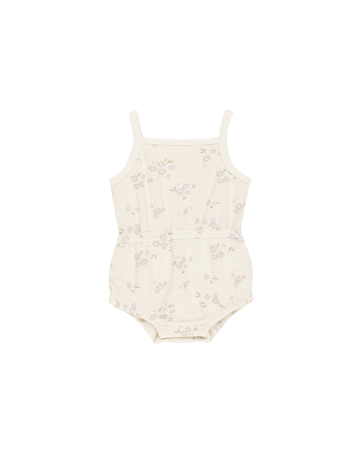 Quincy Mae Waffle Cinch Romper - Blue Ditsy