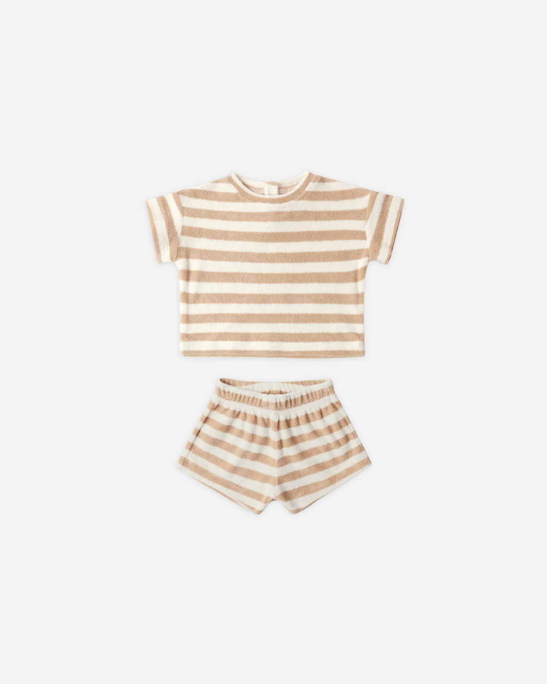 Quincy Mae Terry Tee + Short Set - Latte Stripe