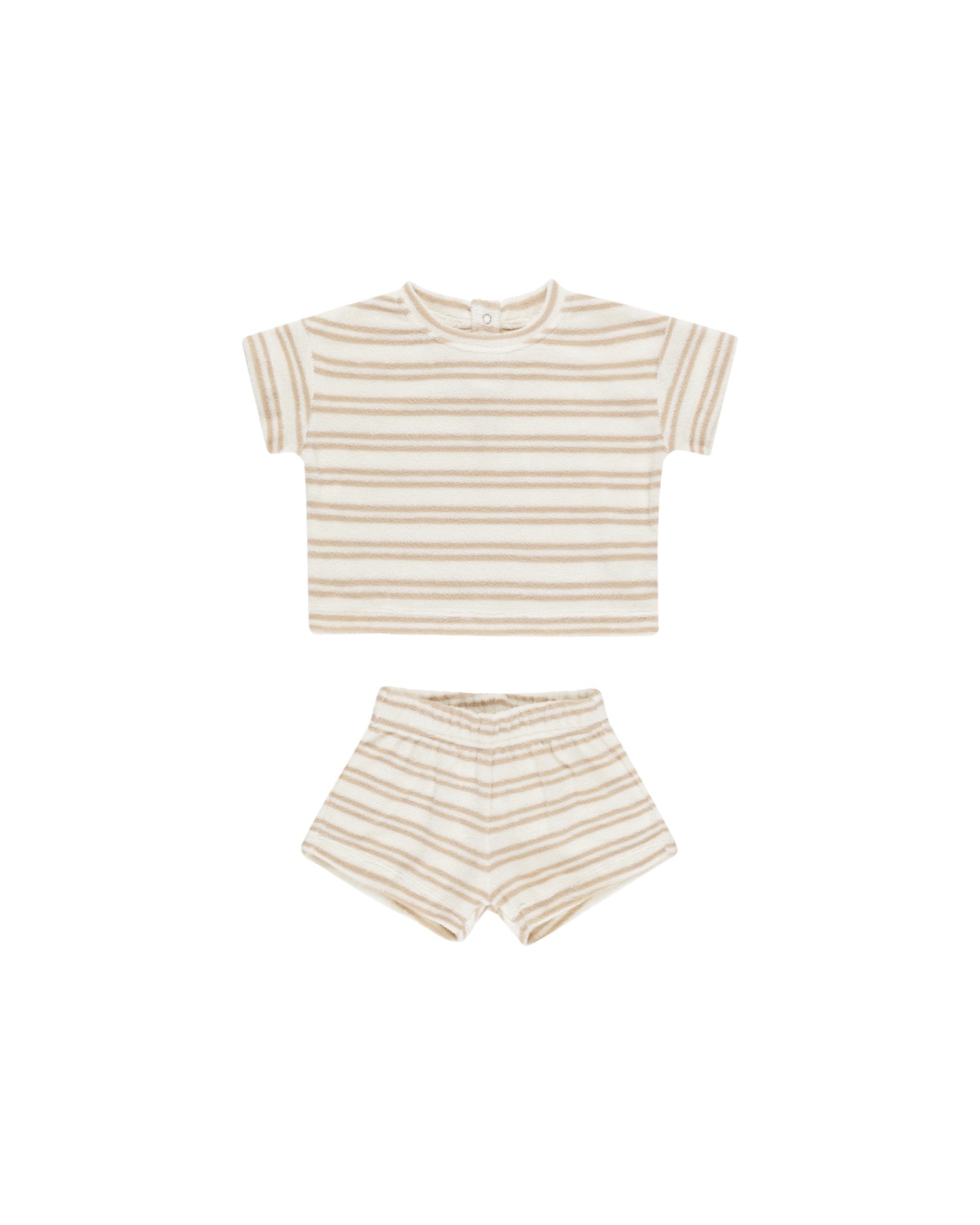 Quincy Mae Terry Tee + Shorts Set - Oat Stripe