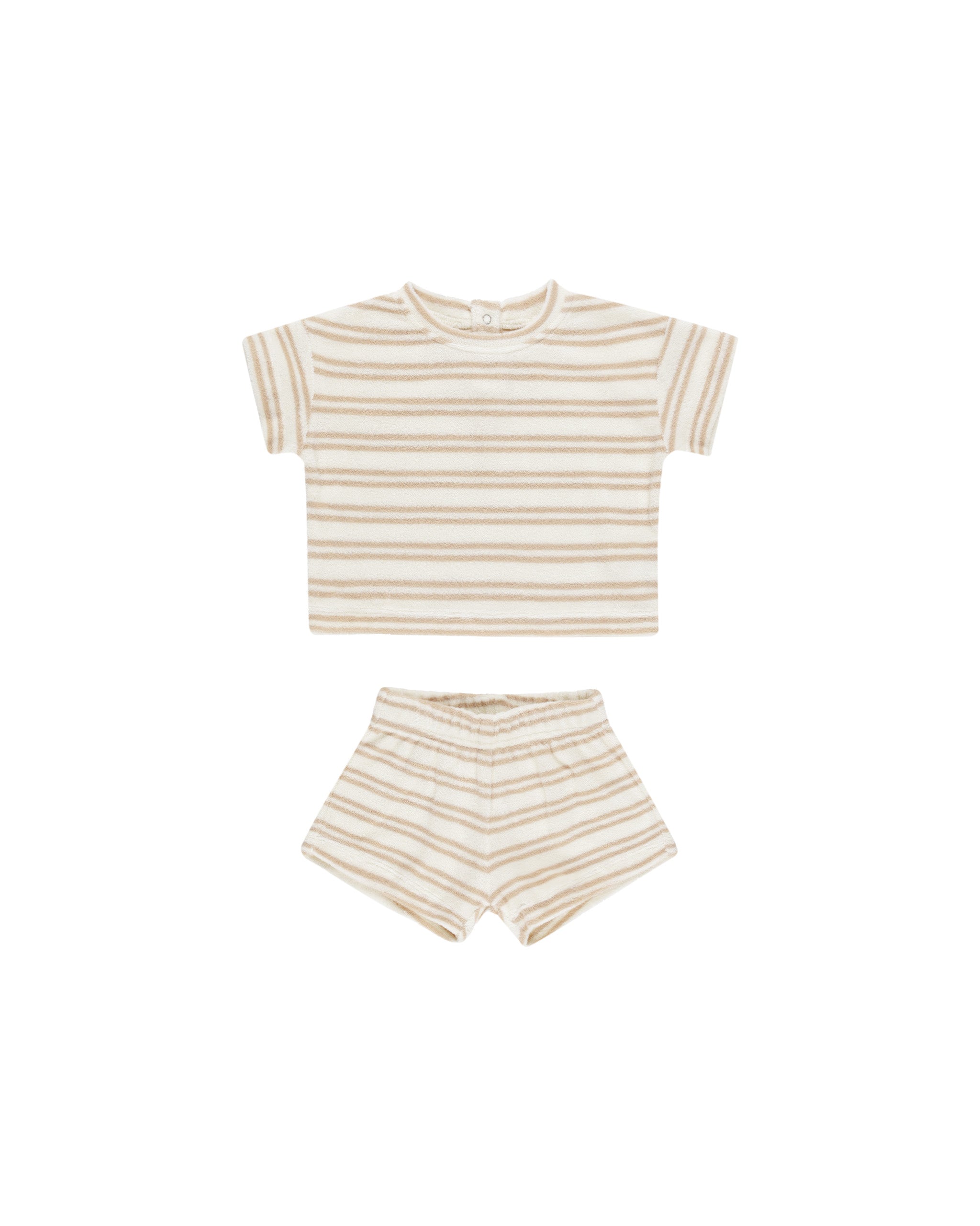Quincy Mae Terry Tee + Shorts Set - Oat Stripe
