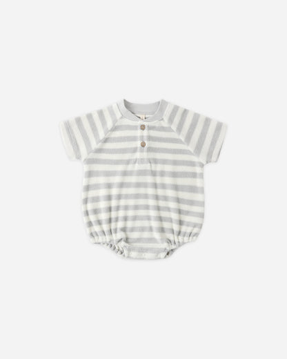 Quincy Mae Terry Henley Romper - Sky Stripe