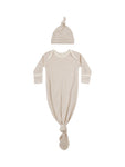Quincy Mae Knotted Baby Gown + Hat Set - Oat Stripe