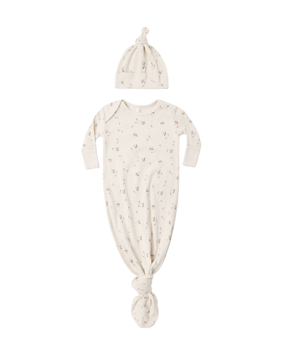 Quincy Mae Knotted Baby Gown + Hat Set - Fall Ditsy
