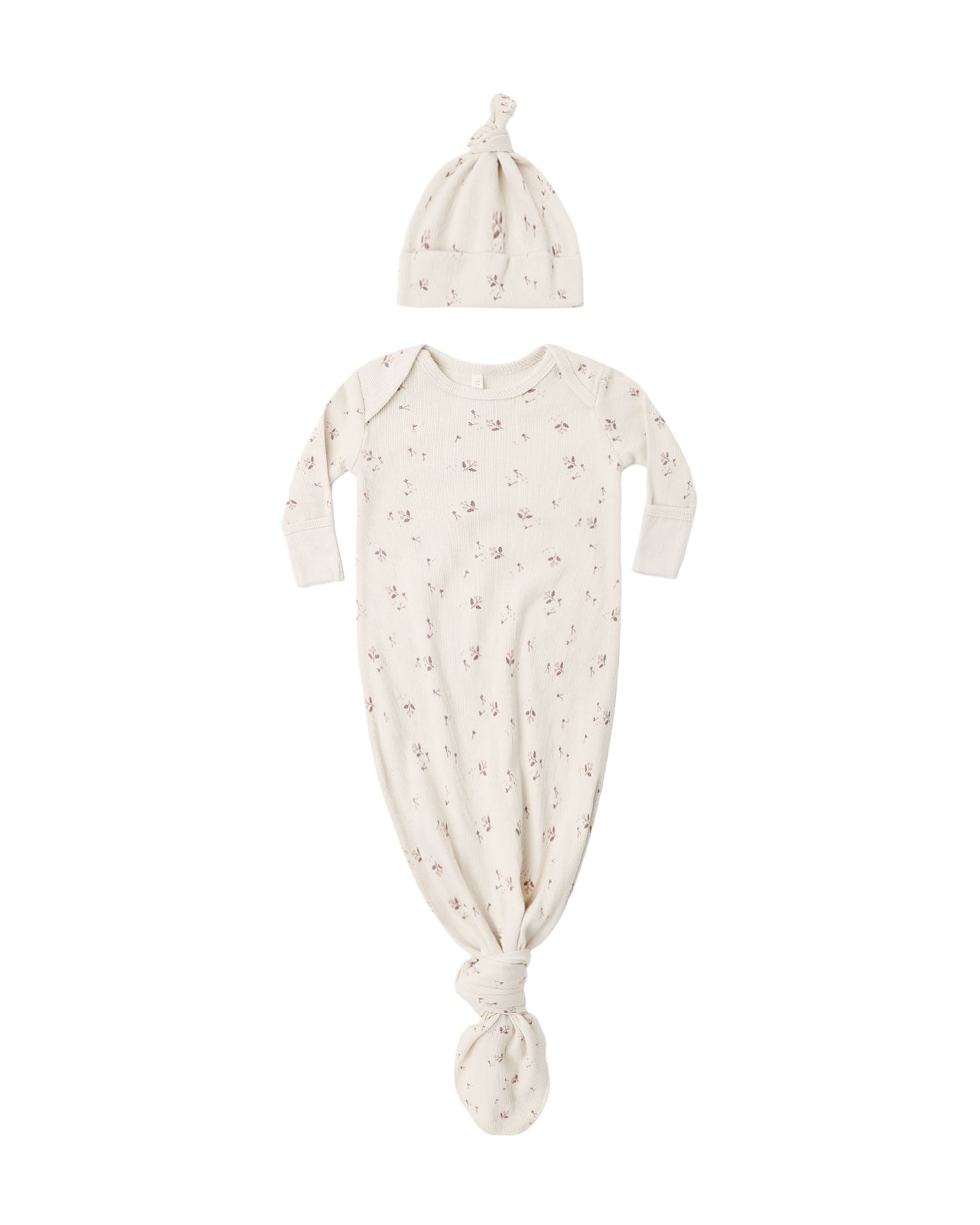 Quincy Mae Knotted Baby Gown + Hat Set - Fall Ditsy
