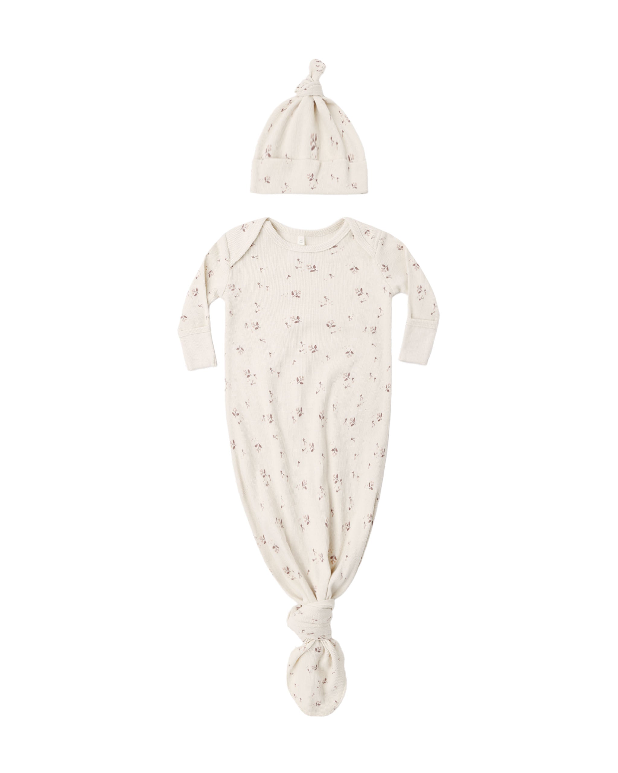 Quincy Mae Knotted Baby Gown + Hat Set - Fall Ditsy