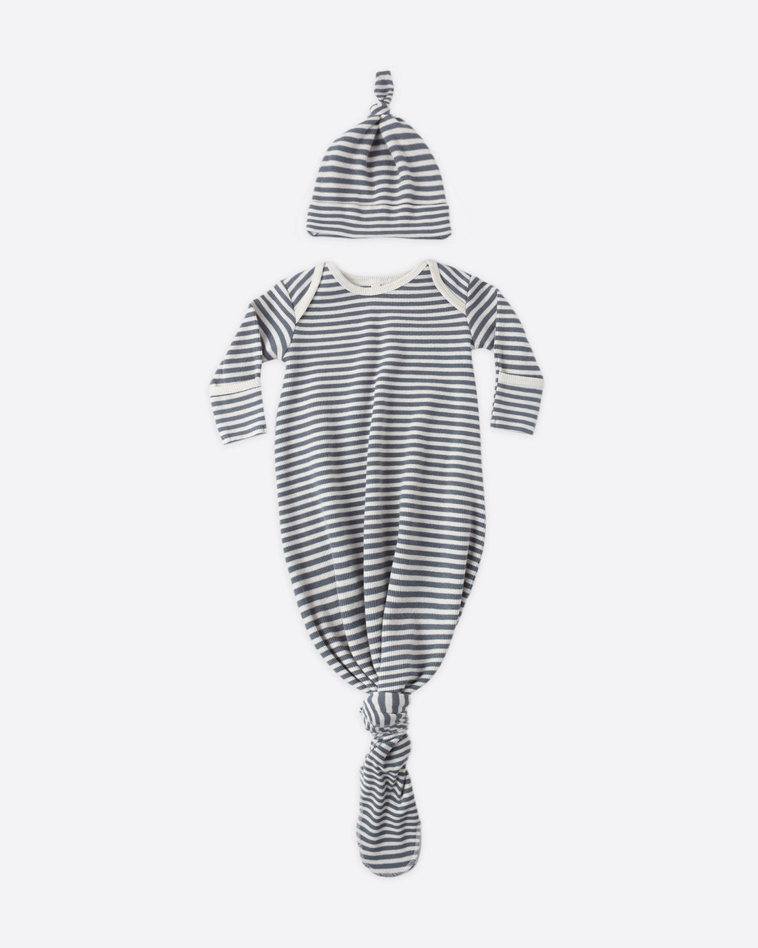 Quincy Mae Knotted Baby Gown + Hat Set - Ocean Stripe
