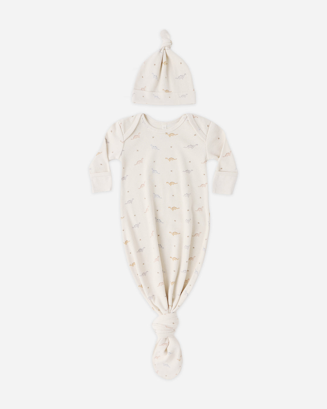 Quincy Mae Knotted Baby Gown + Hat Set - Dinos
