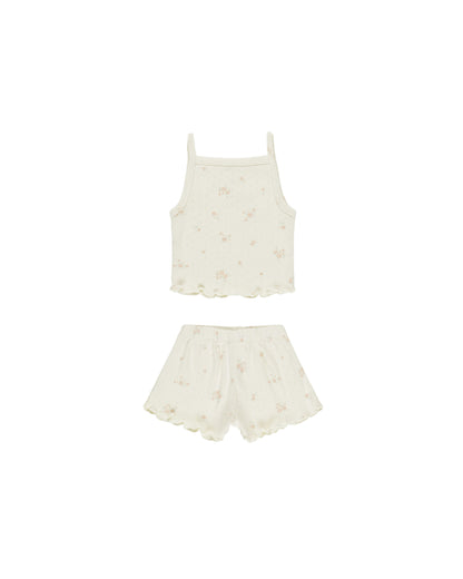 Quincy Mae Pointelle Tank + Shortie Set - Pink Ditsy