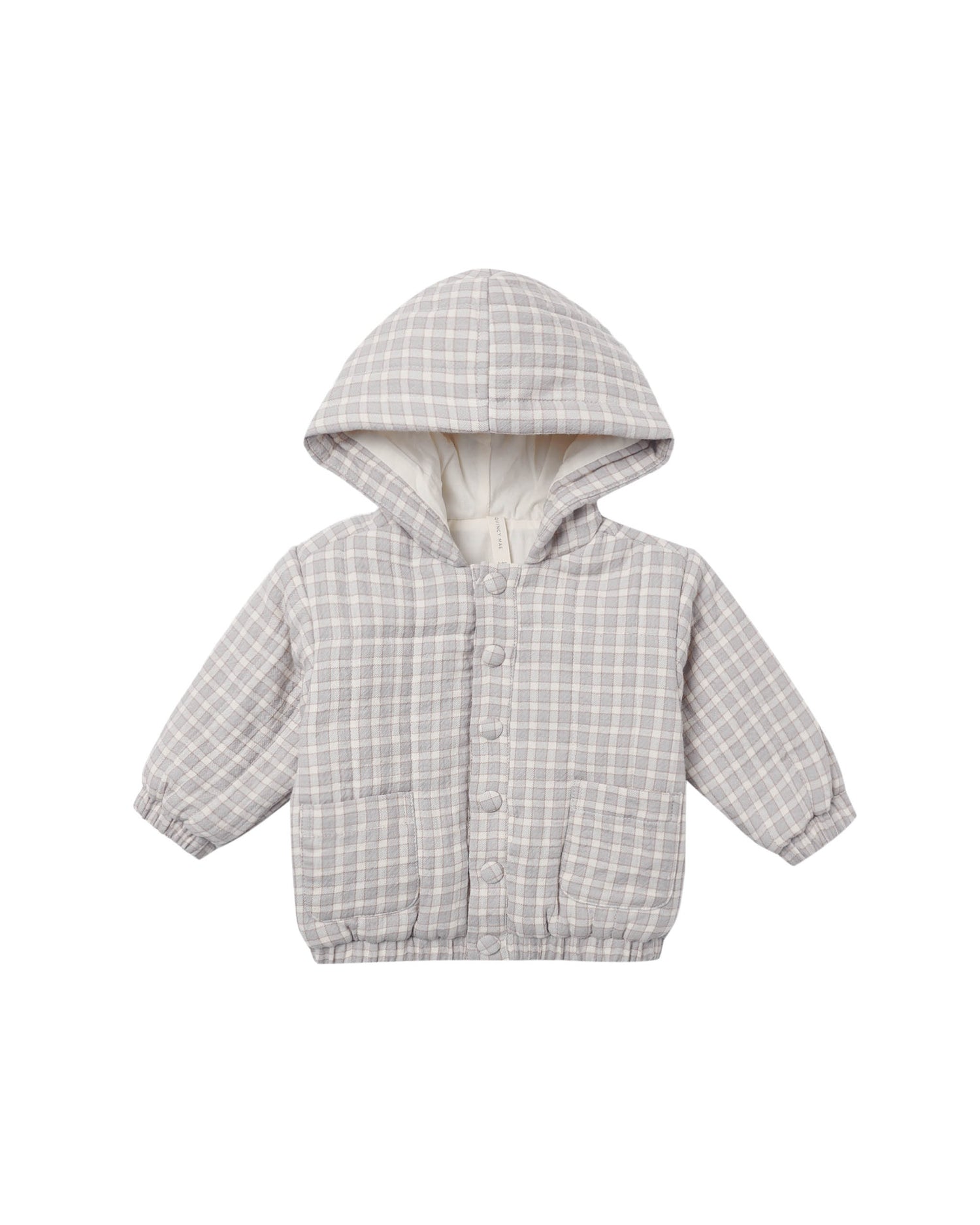 Quincy Mae Hooded Woven Jacket - Blue Gingham