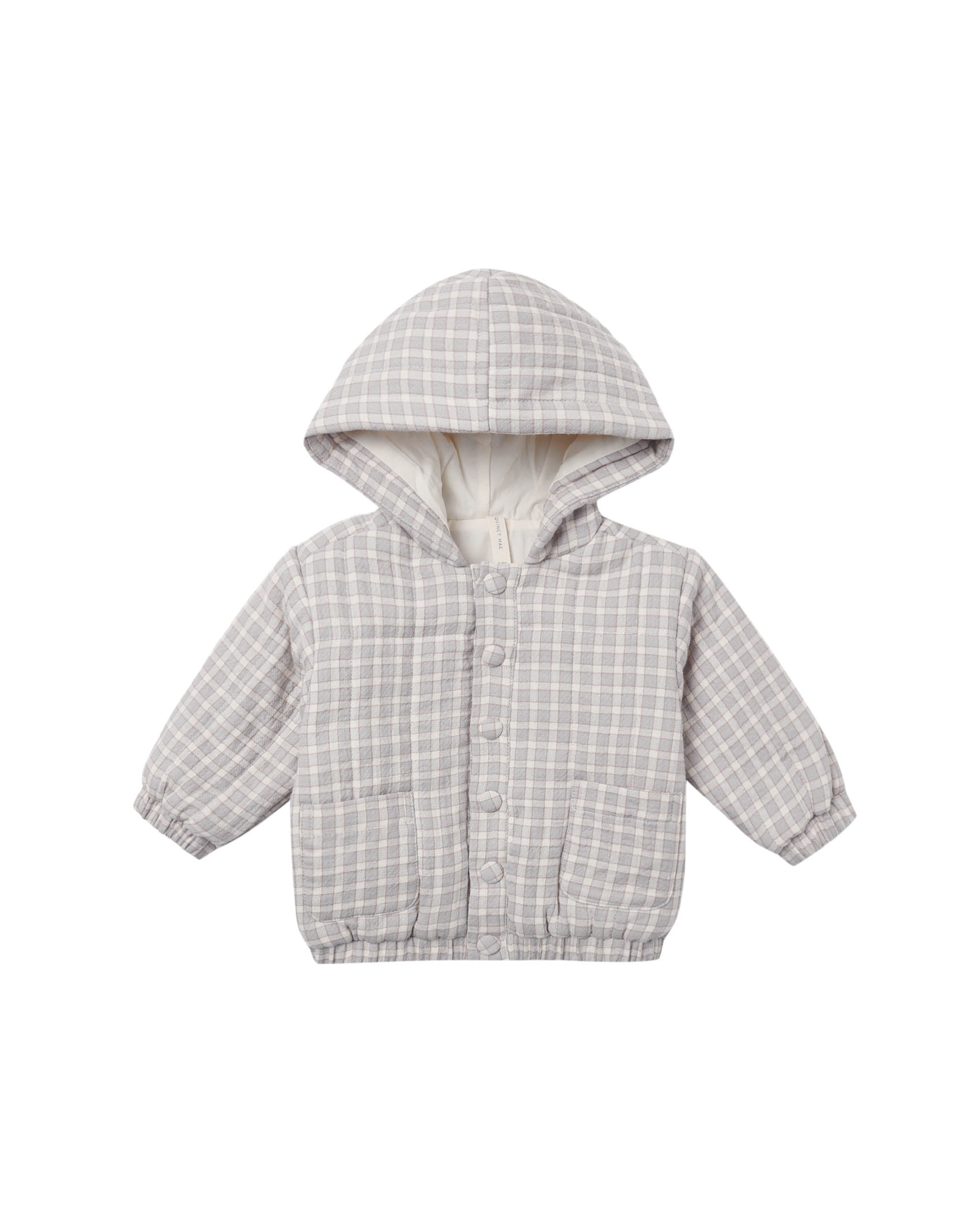 Quincy Mae Hooded Woven Jacket - Blue Gingham