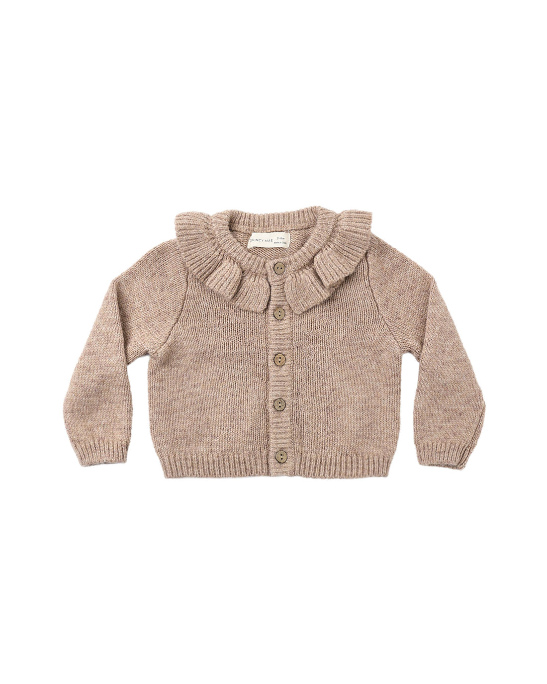 Quincy Mae Ruffle Collar Cardigan - Heathered Almond