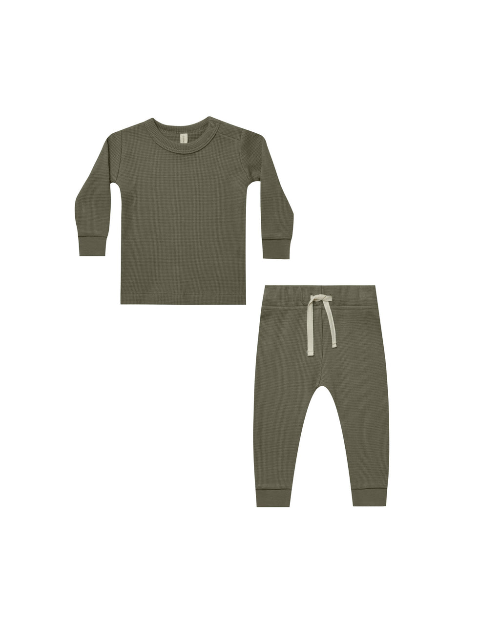 Quincy Mae Waffle Top + Pant Set - Forest