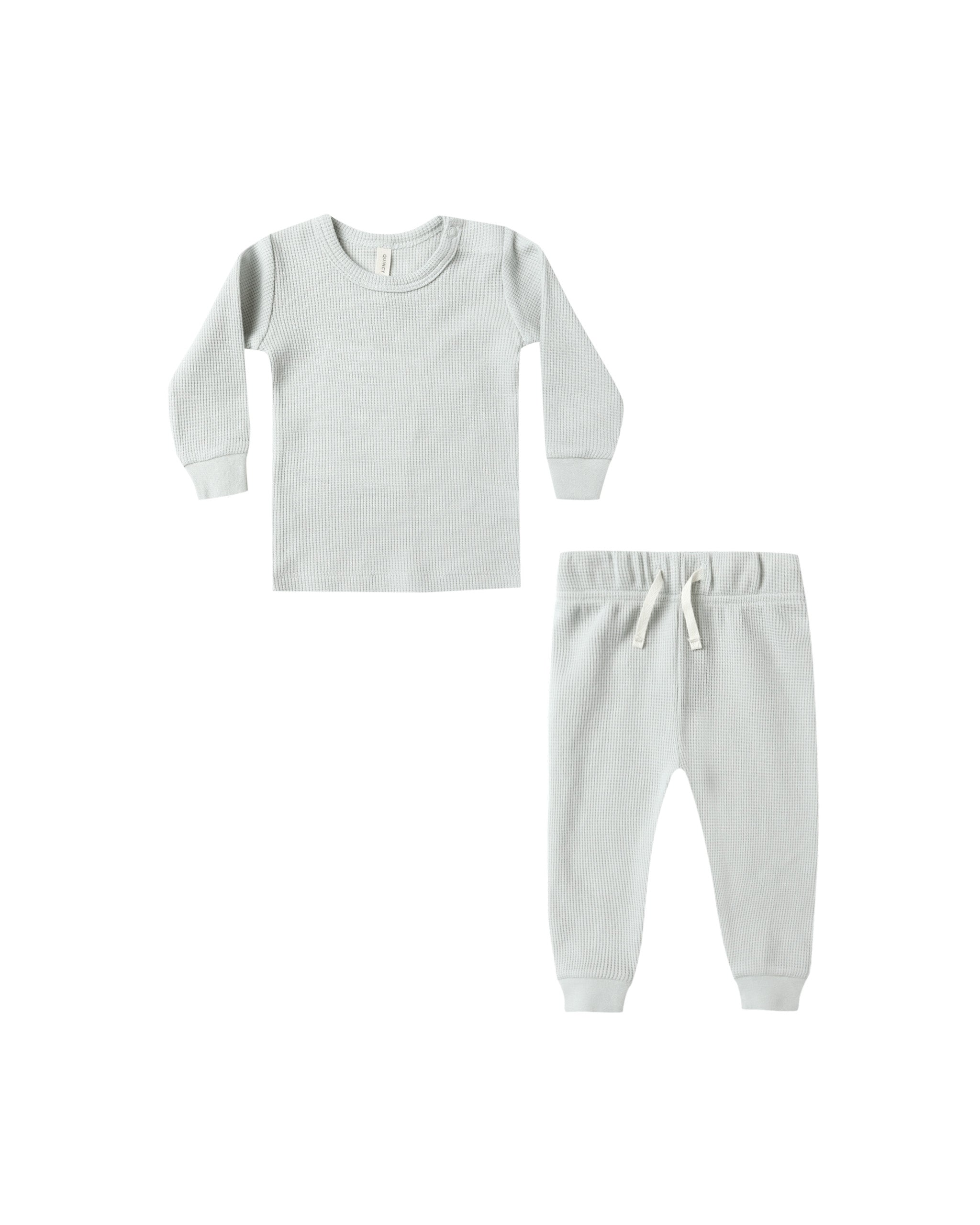 Quincy Mae Waffle Top + Pant Set - Ice Blue