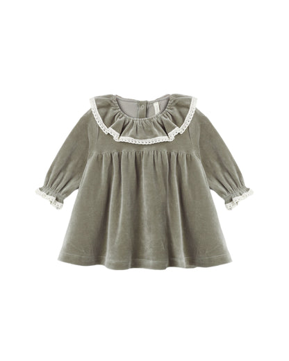 Quincy Mae Velour Baby Dress - Spruce