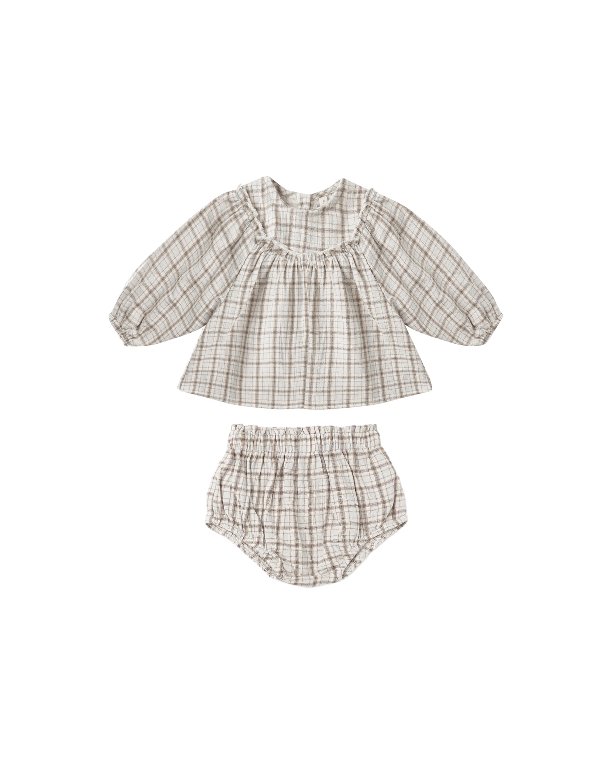 Quincy Mae Mia Top + Bloomer Set - Blue Plaid