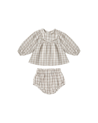 Quincy Mae Mia Top + Bloomer Set - Blue Plaid