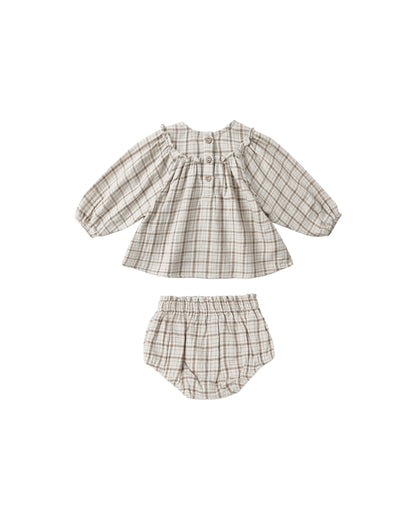 Quincy Mae Mia Top + Bloomer Set - Blue Plaid