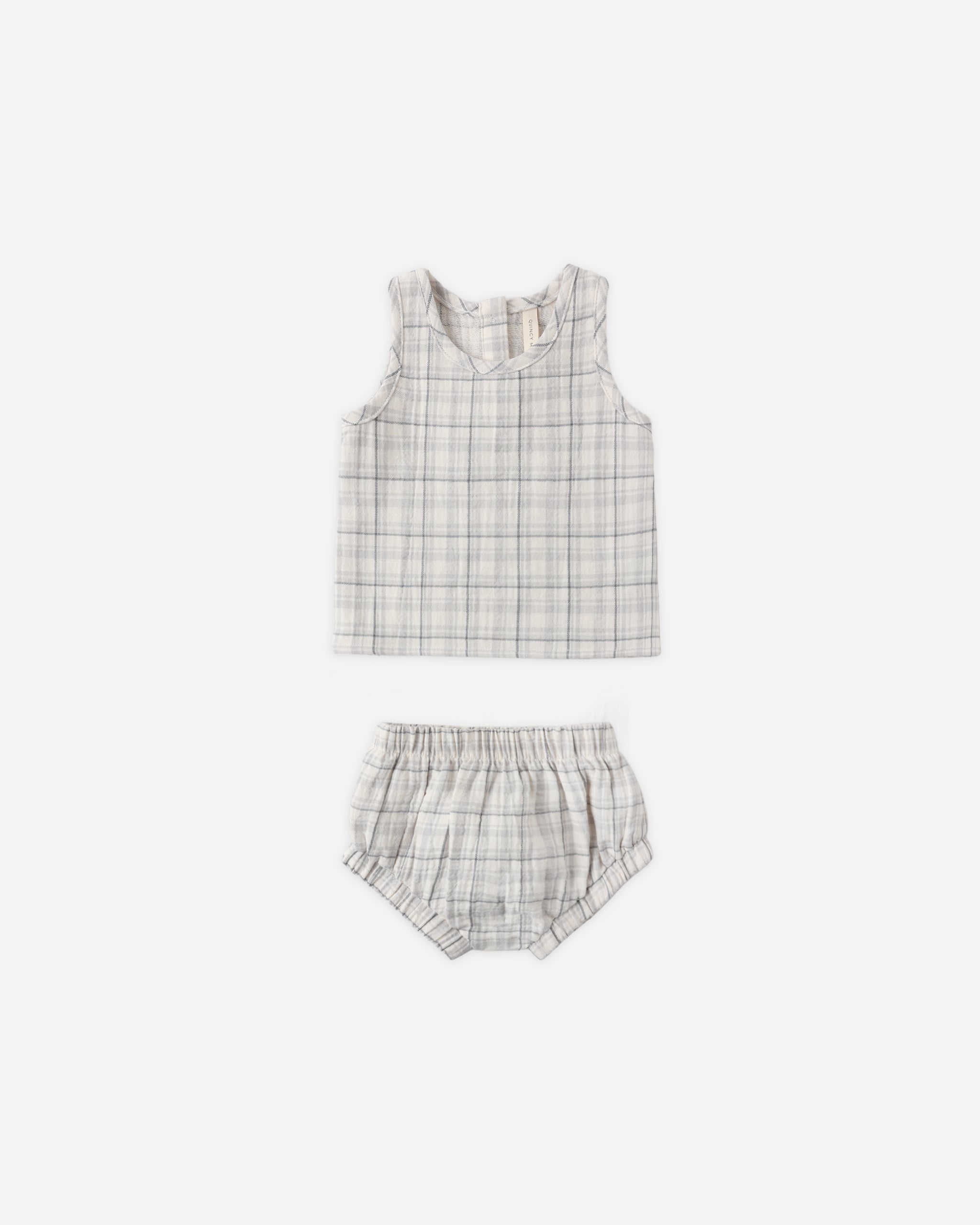 Quincy Mae Woven Tank Set - Blue Plaid