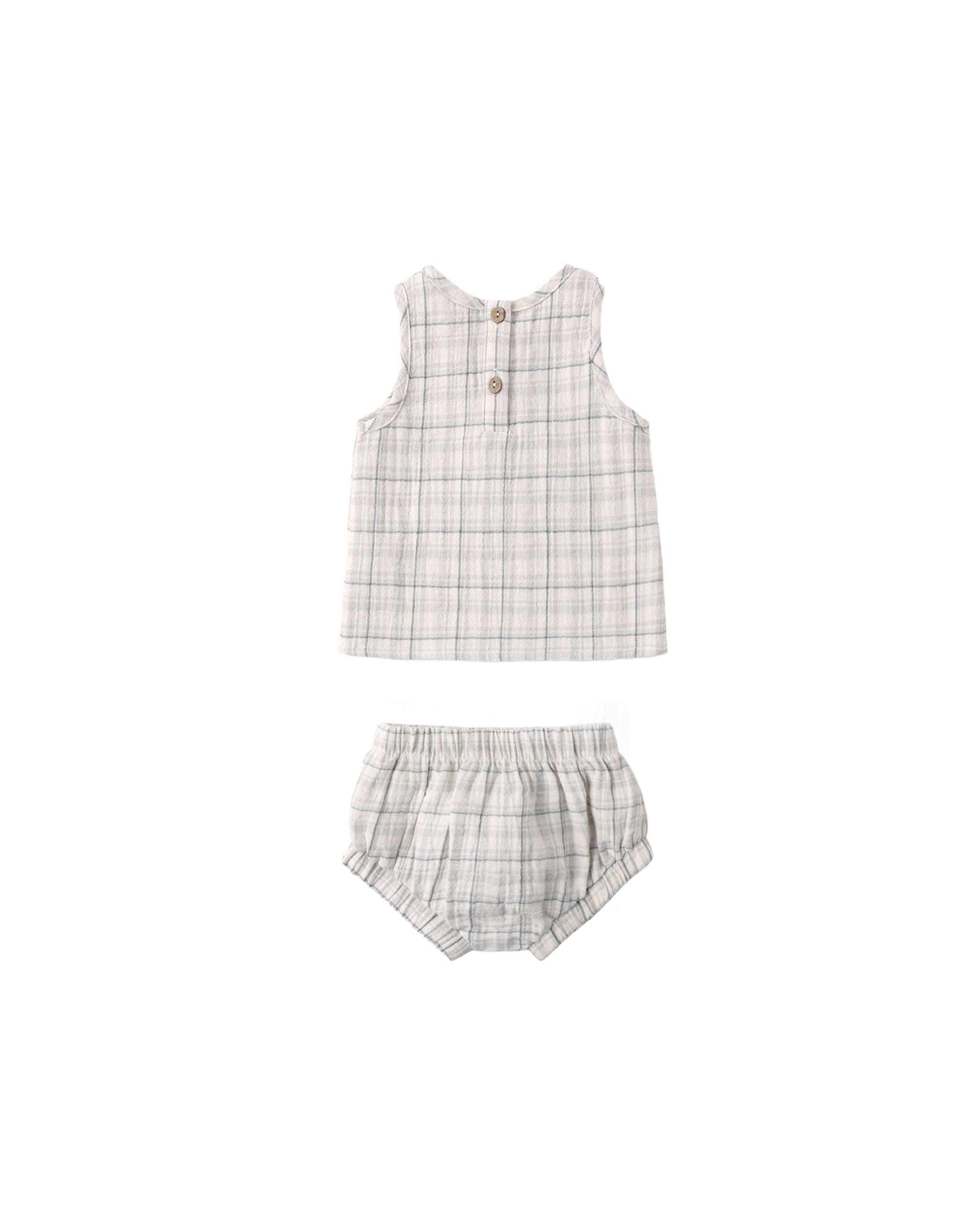 Quincy Mae Woven Tank Set - Blue Plaid