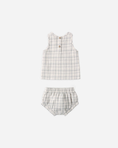 Quincy Mae Woven Tank Set - Blue Plaid