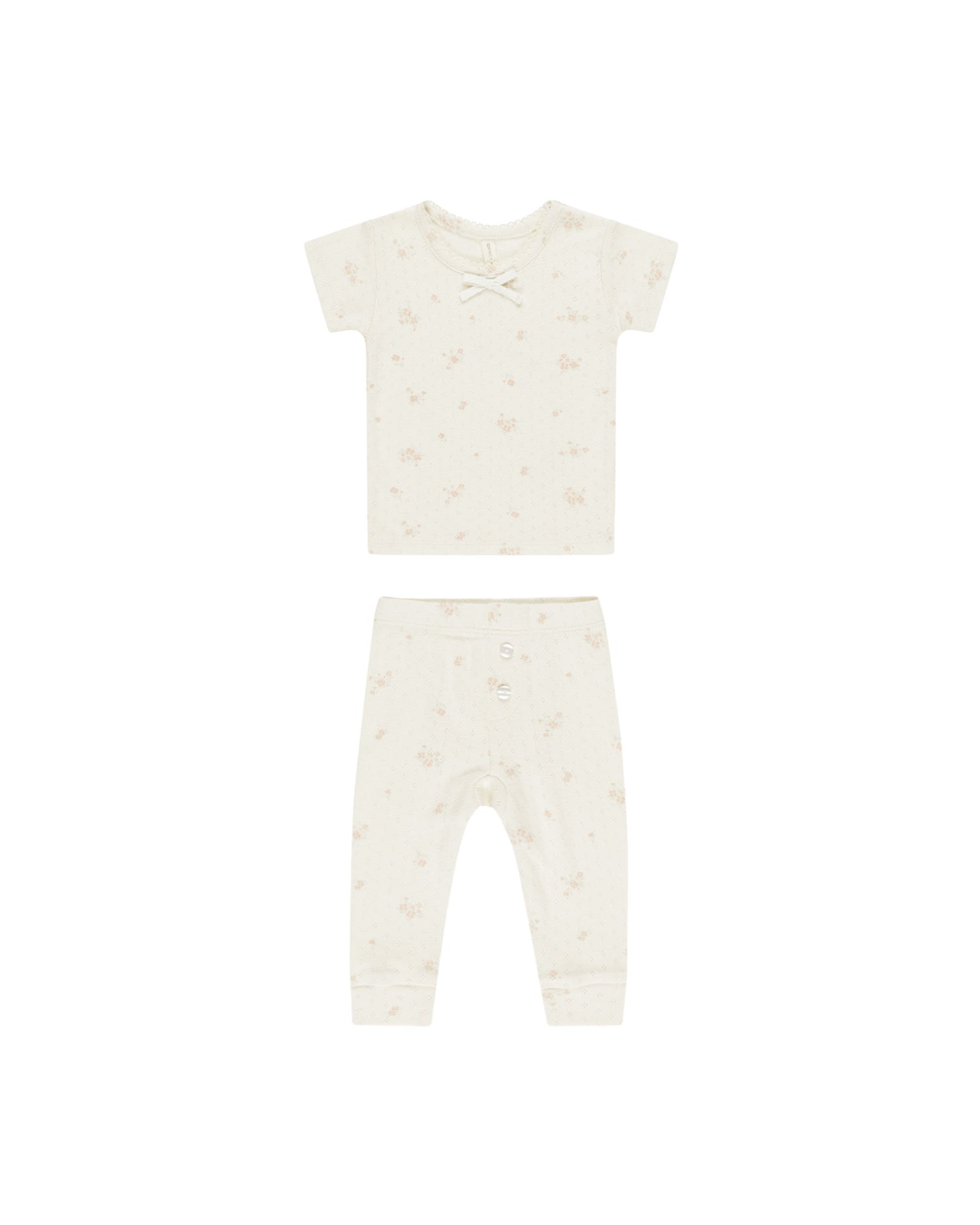Quincy Mae Pointelle Tee + Legging - Pink Ditsy