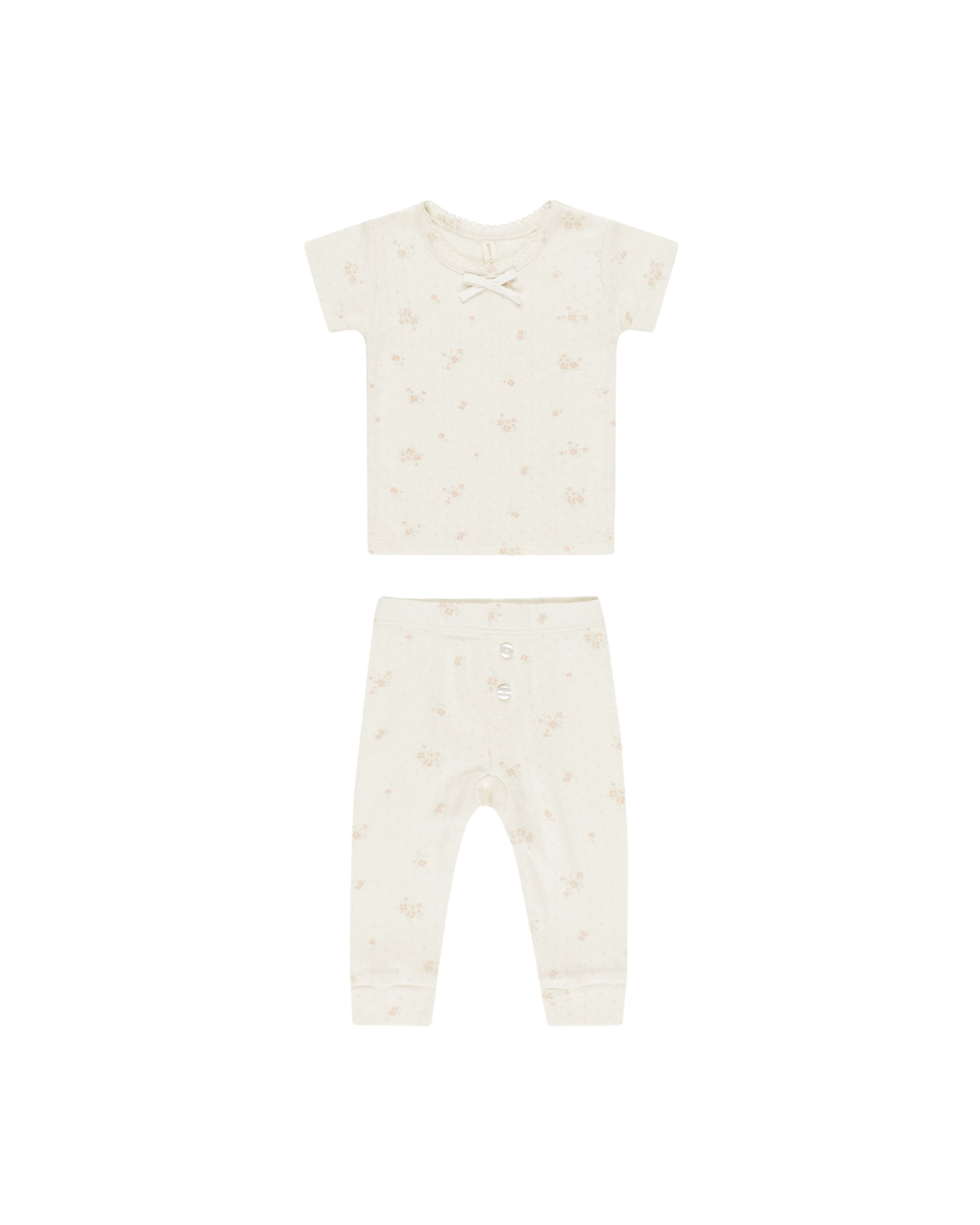 Quincy Mae Pointelle Tee + Legging - Pink Ditsy