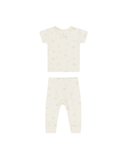 Quincy Mae Pointelle Tee + Legging - Pink Ditsy