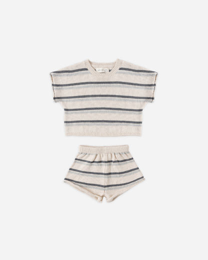 Quincy Mae Relaxed Summer Knit Set - Ocean Stripe