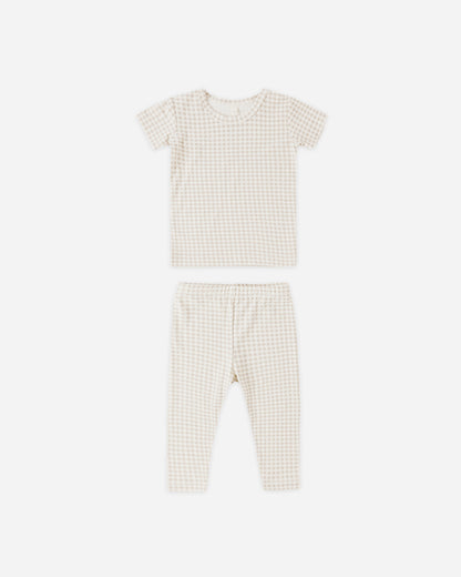 Quincy Mae Bamboo Short Sleeve Pajama Set - Oat Gingham