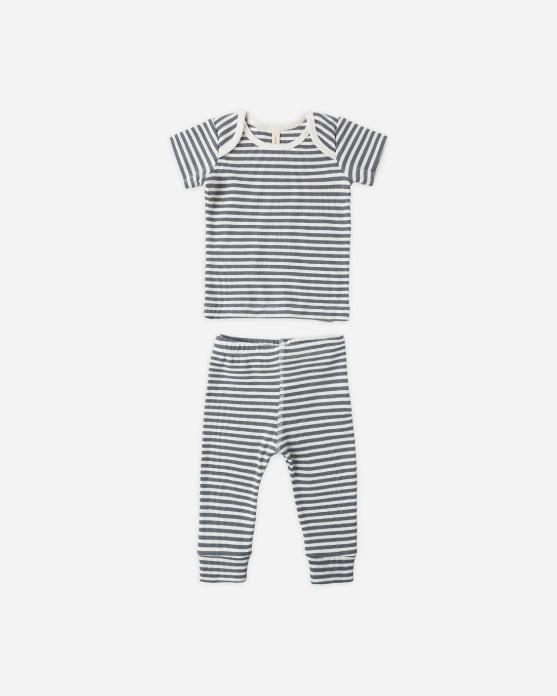 Quincy Mae Ribbed Short Sleeve Tee + Legging Set - Ocean Stripe