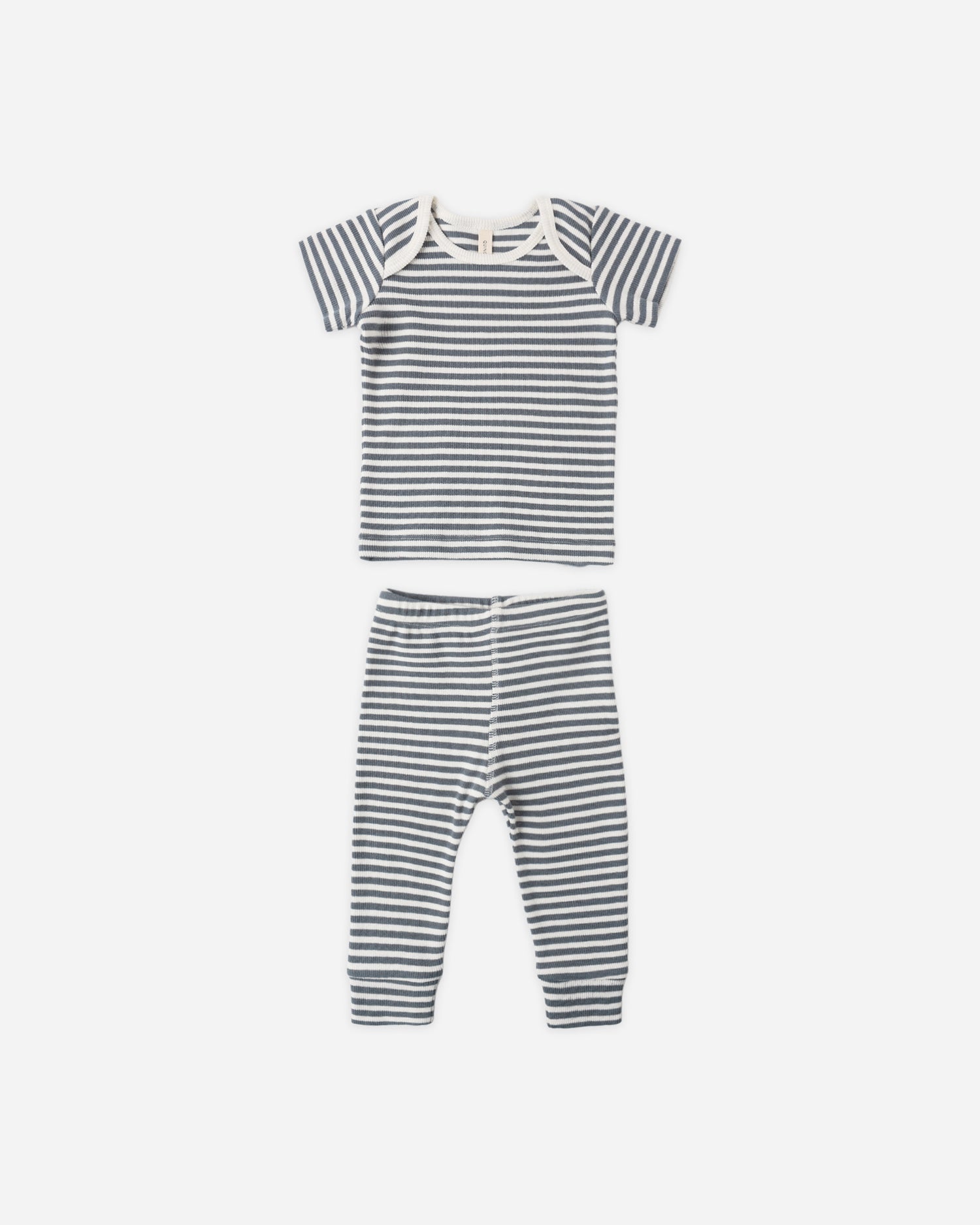 Quincy Mae Ribbed Short Sleeve Tee + Legging Set - Ocean Stripe