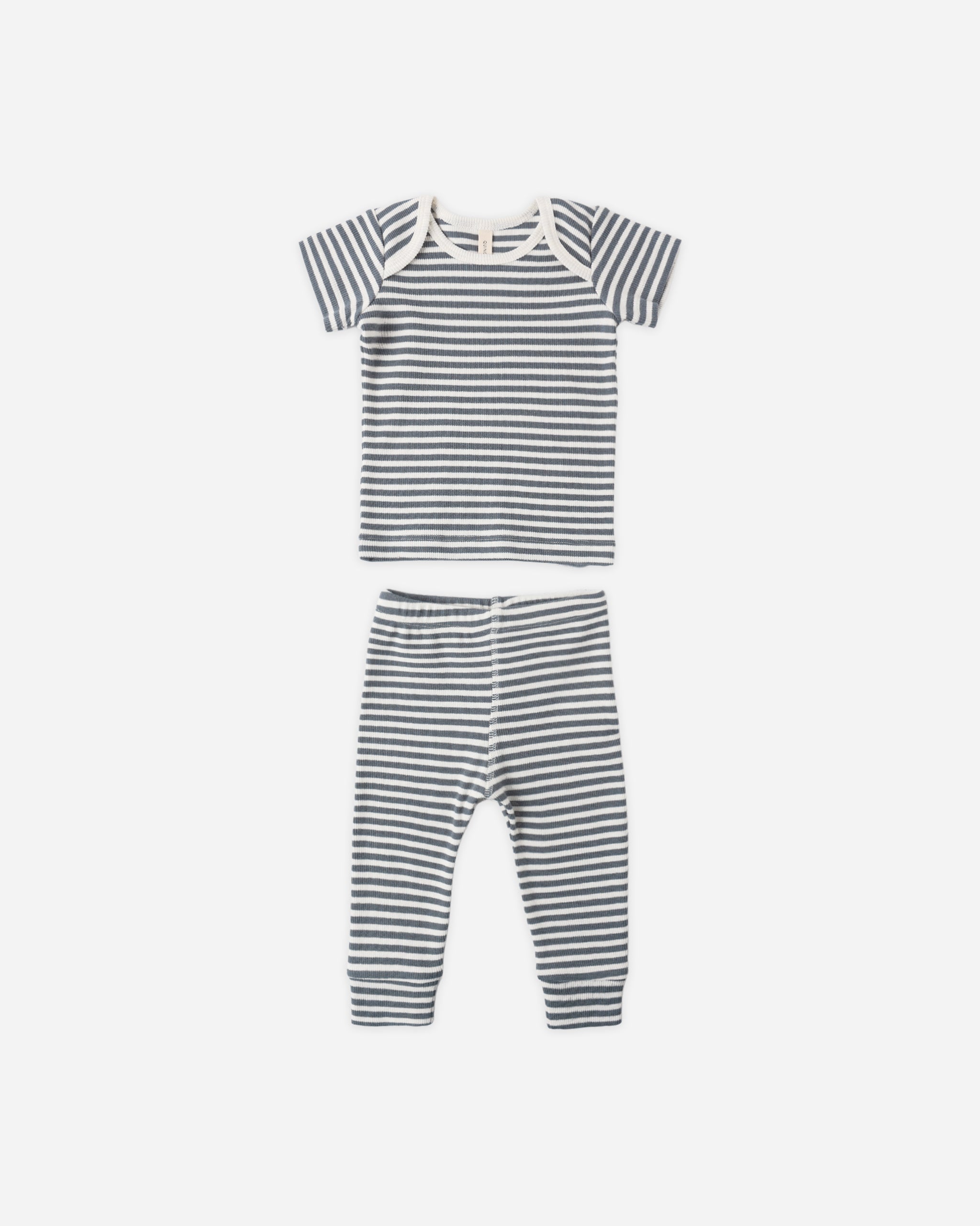 Quincy Mae Ribbed Short Sleeve Tee + Legging Set - Ocean Stripe