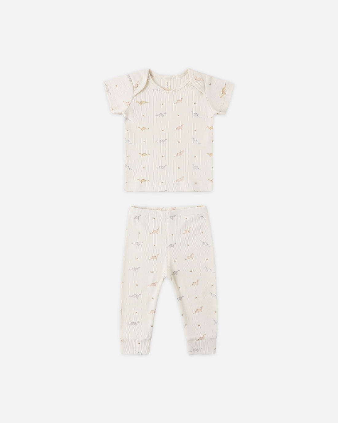 Quincy Mae Ribbed Short Sleeve Tee + Legging Set - Dinos