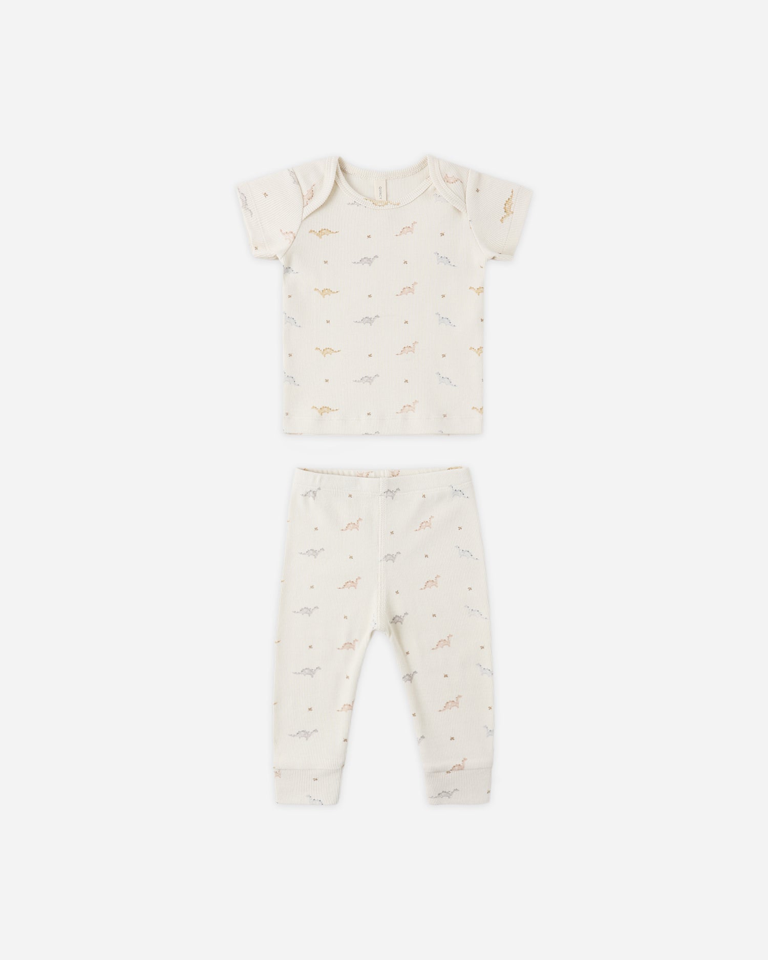 Quincy Mae Ribbed Short Sleeve Tee + Legging Set - Dinos