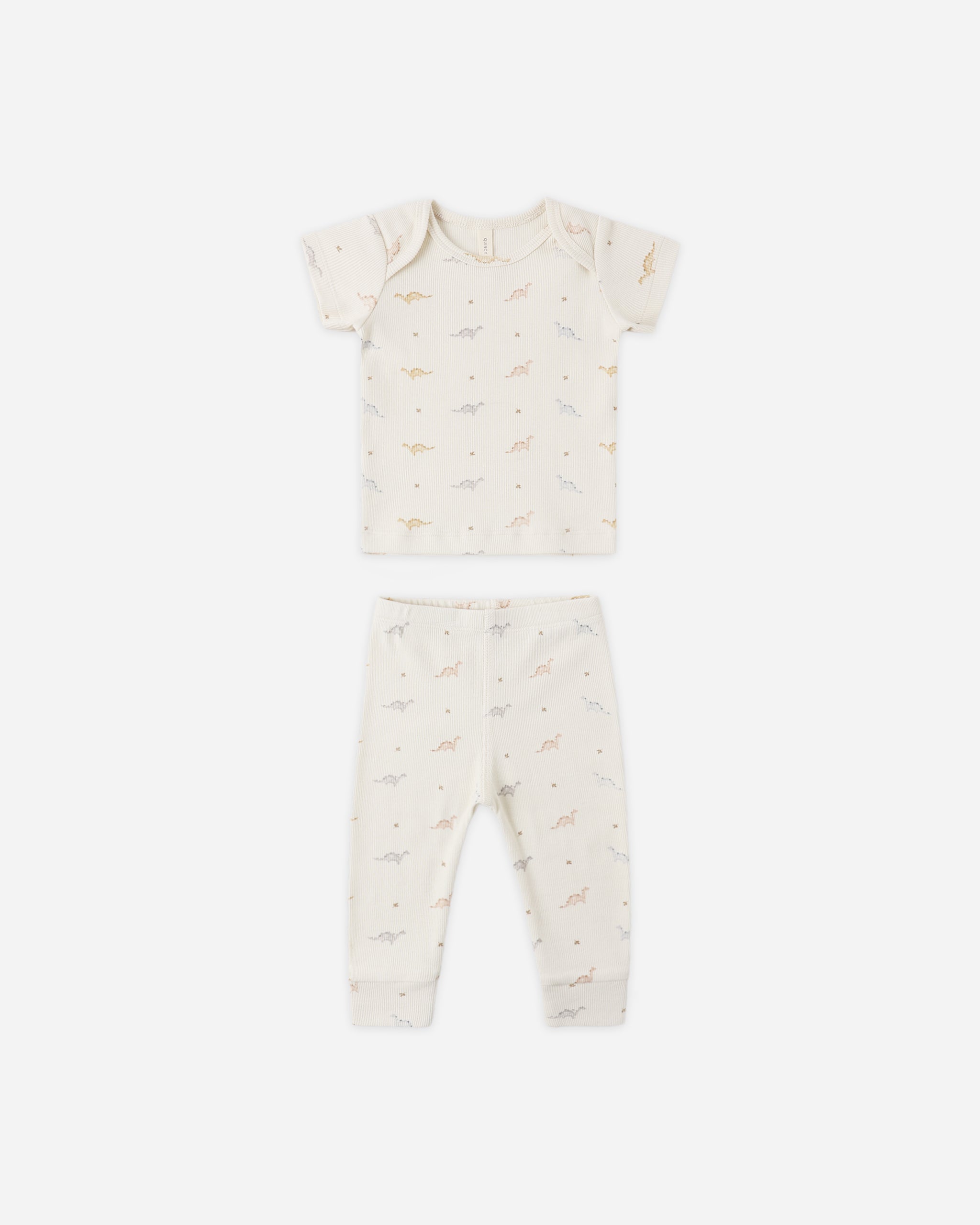 Quincy Mae Ribbed Short Sleeve Tee + Legging Set - Dinos