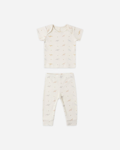 Quincy Mae Ribbed Short Sleeve Tee + Legging Set - Dinos