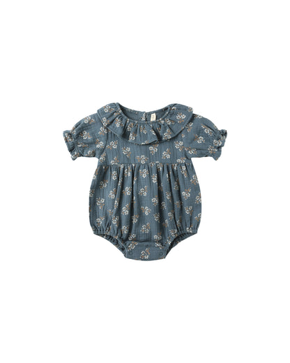 Quincy Mae Collared Romper - Blue Floral